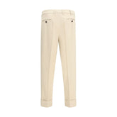 Beige Cotton Casual Pants